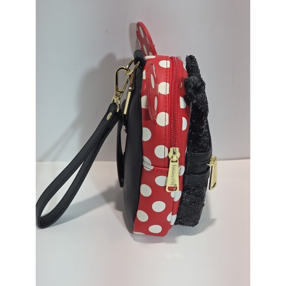 LOUNGEFLY DISNEY MINNIE MOUSE POLKA DOT BLACK SEQUIN WRISTLET BAG main image 4